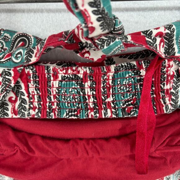 FREE PEOPLE Top XS Bandeau Bandanna Floral Paisley Ruffle Shelf Bra Tie Back Red - Picture 8 of 15